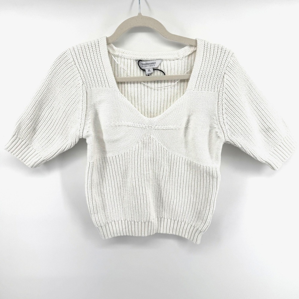 White Knit Top Sweater Coastal Grandma Basic Women XL Modern Supply by Sanctuary